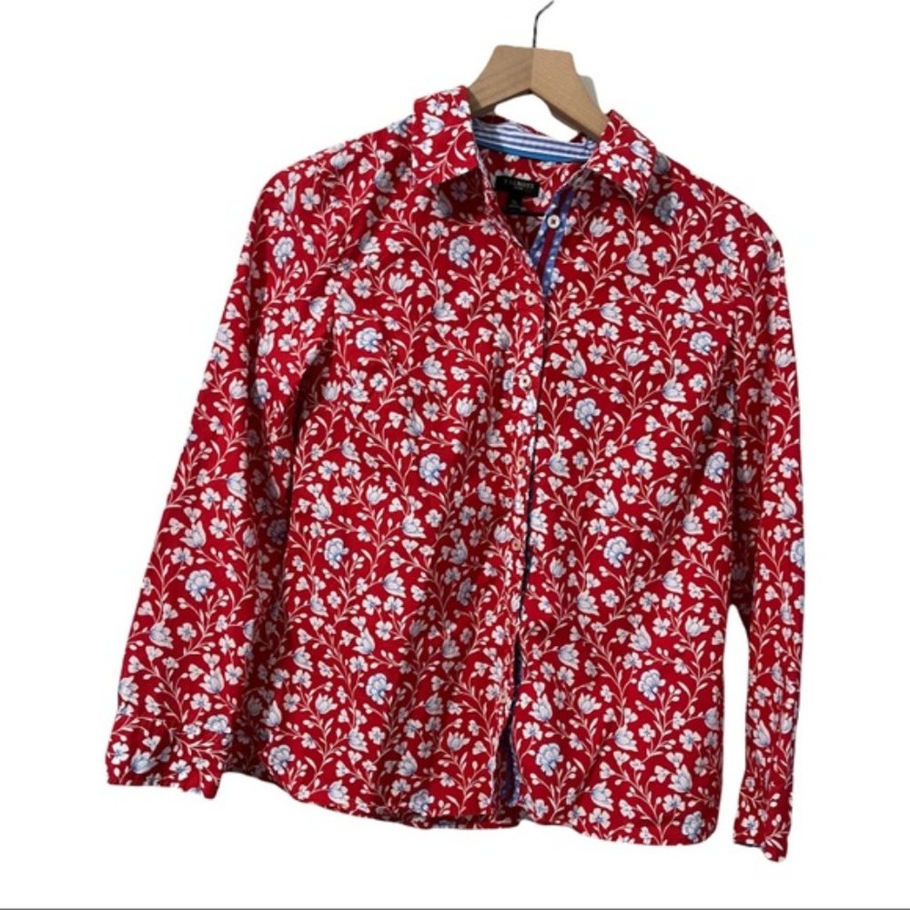 Talbots Red Long Sleeve Floral Button Down Shirt Small Petite
